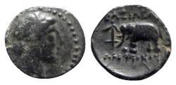 Ancient Coins - Seleukid Kings, Antiochos III (222-187). Æ - Apollo / Elephant