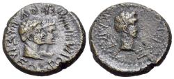 Ancient Coins - Kings of Thrace. Rhoemetalkes I and Pythodoris, with Augustus (11 BC-AD 12.) Æ 24mm Jugate heads of Rhoemetalkes and Pythodoris R/ Head of Augustus