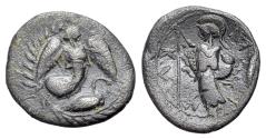 Ancient Coins - Sicily, Kamarina, c. 461-440/35 BC. AR Litra. Nike R/ Athena