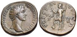 Ancient Coins - Marcus Aurelius (Caesar, 139-161). Æ sestertius. R/ VIRTUS