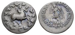 Ancient Coins - Indo-Greek. Antimachos II Nikephoros. Circa 160-155 BC. AR Drachm. NIKE R/ Antimachos on horseback.