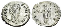 Ancient Coins - Diva Faustina Senior (Died AD 140/1). AR Denarius. Rome mint. R/ AETERNITAS EXTREMELY FINE