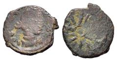 Ancient Coins - Indo-Roman Coinage (4th-5th century AD). Imitating Late Roman Bronzes types. R/ Cross within circle, surrounded by spiral pattern or imiting wheel.