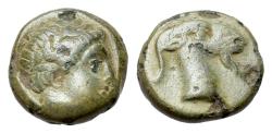 Ancient Coins - Aeolis, Aigai, 4th-3rd centuries BC. Æ 9mm. R/ Head of goat