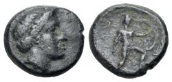 Ancient Coins - Thessaly, Trikka, c. 400-344 BC. Æ Chalkous R/ Warrior, holding shield and spear