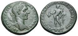 Ancient Coins - Moesia Inferior, Nicopolis ad Istrum. Macrinus (217-218). Æ Tetrassarion. Laureate head r. R/Hermes standing l.