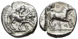 Ancient Coins - Thessaly, Pherai, c. 460-440 BC. AR Drachm RARE R/ Bridled horse leaping; lion’s head fountain spout with water pouring