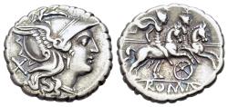 Ancient Coins - ROME REPUBLIC Anonymous, Sicily, after 211 BC. AR Denarius Wheel series. R/ Dioscuri