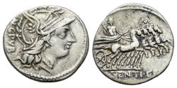 Ancient Coins - ROME REPUBLIC L. Sentius C. f. 101 BC. AR Denarius. R/Jupiter in quadriga