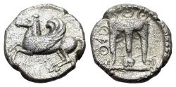 Ancient Coins - ITALY Bruttium, Kroton, c. 430-420 BC. AR Triobol.  Tripod R/ Pegasos