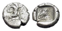 Ancient Coins - Achaemenid Empire. temp. Artaxerxes II to Darios III. Circa 400-332 BC. AR Tetartemorion R/ OWL