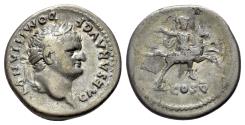 Ancient Coins - Domitian (Caesar, 69-81). AR Denarius. Rome, 77-8. R/ Soldier on horseback