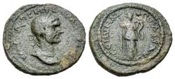 Ancient Coins - Macrinus (AD 217-218). Macedon, Cassandraea. Æ 21mm. R/ Tyche (?) standing facing RARE