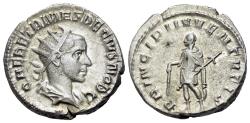 Ancient Coins - Herennius Etruscus (Caesar, 249-251). AR Antoninianus. Rome, AD 250. R/ Herennius standing
