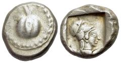 Ancient Coins - Pamphylia, Side, c. 460-430 BC. AR Stater. Pomegranate R/ Helmeted head of Athena