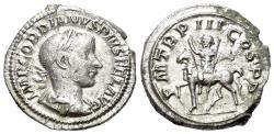Ancient Coins - Gordian III (238-244). AR Denarius. Rome, AD 240. R/ Gordian on horseback