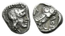 Ancient Coins - Attica, Athens AR Obol (8mm., 0.70 g.) circa 449-420. R/ OWL
