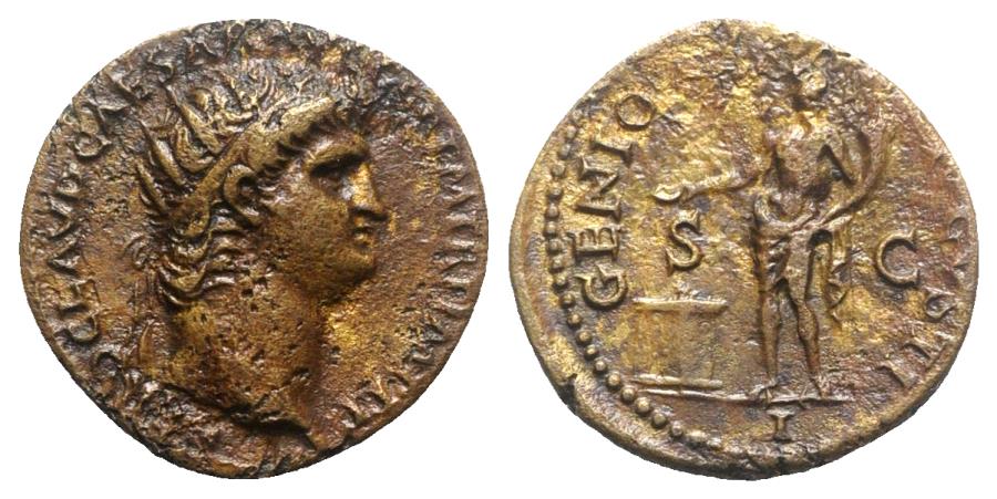 Nero (54-68). Æ As. Rome, c. AD 64. R/ GENIUS - River Patina