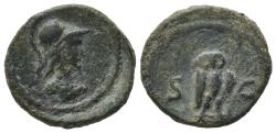 Ancient Coins - Anonymous, time of Domitian to Antoninus Pius, 81-161. Æ Quadrans. Rome. Helmeted bust of Minerva  R/ OWL
