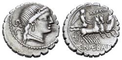 Ancient Coins - ROME REPBLIC C. Naevius Balbus. 79 BC. AR Serrate Denarius. Rome mint.  R/ Victory driving galloping triga