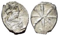 Ancient Coins - Constantine IV Pogonatus (668-685). AR Half Siliqua. Italian mint. Helmeted, draped and cuirassed bust of Constantinopolis. R/ Large TX monogram. VERY RARE