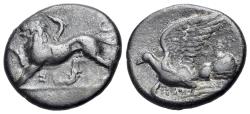 Ancient Coins - Sikyon, c. 330/20-280 BC. AR Hemidrachm. Chimaera  R/ Dove flying