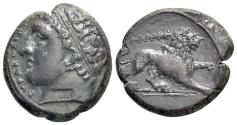 Ancient Coins - Sicily, Syracuse. Agathokles (317-289 BC). Æ Litra, c. 308/7. R/ LION