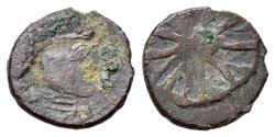 Ancient Coins - Indo-Roman Coinage (4th-5th century AD). Imitating Late Roman Bronzes types. R/ Cross within circle, surrounded by spiral pattern or imiting whell.