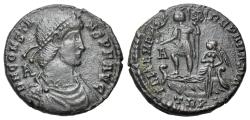 Ancient Coins - Constans (AD 337-350). Æ 21mm. Treveri (Trier) mint, 1st officina. Struck AD 348-350. R/ Emperor standing left on galley