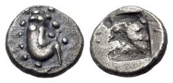 Ancient Coins - THRACO-MACEDONIAN REGION, Siris. Circa 525-480 BC. AR 1/8 Stater - Trihemiobol. Satyr  RARE