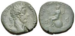 Ancient Coins - Commodus (AD 177-192). Æ Sestertius. Rome mint, 183/84. R/ Roma seated