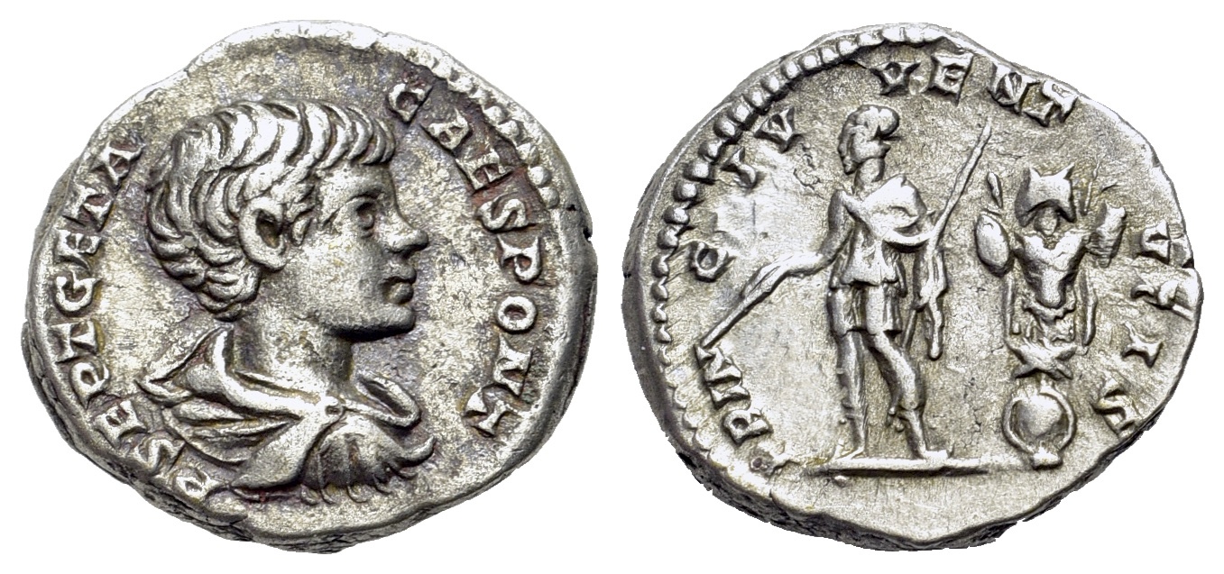 Geta (as Caesar, AD 198-209) AR Denarius. Rome mint. R/ PRINC 