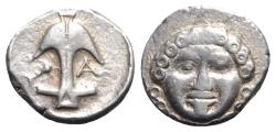 Ancient Coins - Thrace, Apollonia Pontika, late 5th-4th centuries BC. AR Drachm. Facing gorgoneion. R/ Anchor; A to r., crayfish to l.
