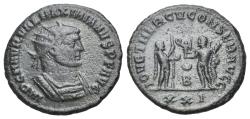 Ancient Coins - Maximianus (AD 286-305 AD) AE Antoninianus. Antioch mint. R/ Jupiter and Hercules