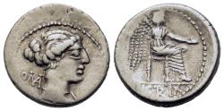 Ancient Coins - ROME REPUBLIC M. Porcius Cato, Rome, 89 BC. AR Denarius. R/ Victory seated