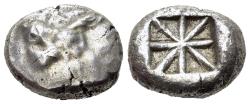 Ancient Coins - Dinasts of Lycia, uncertain. AR Stater. circa 520-480. EXTREMELY RARE Lion’s head. R/ Eight-rayed star within incuse square