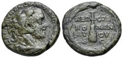Ancient Coins - Commodus (177-192). Æ As. Rome, AD 192. Head wearing lion’s skin headress. R/ Club within laurel wreath