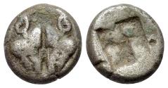 Ancient Coins - Lesbos, Unattributed early mint, c. 550-480 BC. BI 1/12 Stater. Confronted boars’ heads