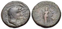 Ancient Coins - IONIA, Smyrna. Augustus, with Julia Augusta (Livia) (27 BC-AD 14). Æ Assarion. Leontiskos, son of Hippomedon, strategos.