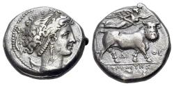 Ancient Coins - ITALY Southern Campania, Neapolis, c. 300-275 BC. AR Didrachm R/ Man-headed bull NICE !!