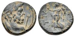 Ancient Coins - Pamphylia, Attaleia. Pseudo-autonomous, time of Marcus Aurelius (161-180). Æ 12mm. Head of Poseidon  R/ NIKE