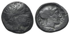 Ancient Coins - Thessaly, Phalanna, mid 4th century BC. Æ Trichalkon R/ Head of Nymph