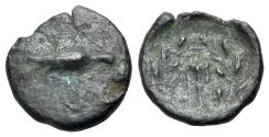Ancient Coins - Sikyonia, Sikyon (Circa 225-200 BC). Æ 15mm. Dove R/ Tripod within olive wreath.