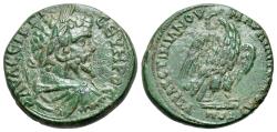 Ancient Coins - Moesia Inferior. Marcianopolis. Septimius Severus (193-211). Æ. Julius Faustinianus, consular legate. Laureate bust. R/Eagle standing facing