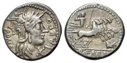 Ancient Coins - ROME REPUBLIC Q. Fabius Labeo, Rome, 124 BC. AR Denarius. R/ Jupiter driving quadriga