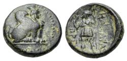 Ancient Coins - Pamphylia, Perge, c. 260-230 BC. Æ 16,8mm. Sphinx  R/ Artemis standing