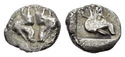 Ancient Coins - Lesbos, Unattributed early mint, c. 500-450 BC. AR Hemiobol. Confronted boars’ heads. R/ Boar's head RARE