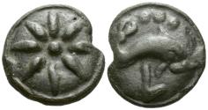 Ancient Coins - ITALY Apulia, Luceria (circa 217-212 BC). Æ Teruncius (25.30mm., 23.72g.).Star of eight rays. R/ Dolphin swimming r.; above, three pellets; below, L. Thurlow -Vecchi 283. ICC 347.
