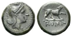 Ancient Coins - ROMAN REPUBLICAN Anonymous. Half-Bronze circa 234-231, Æ 12mm R/ DOG