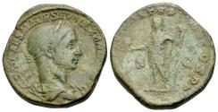 Ancient Coins - Severus Alexander (AD 222-235). Æ Sestertius. Rome, AD 225. R/ Severus Alexander standing